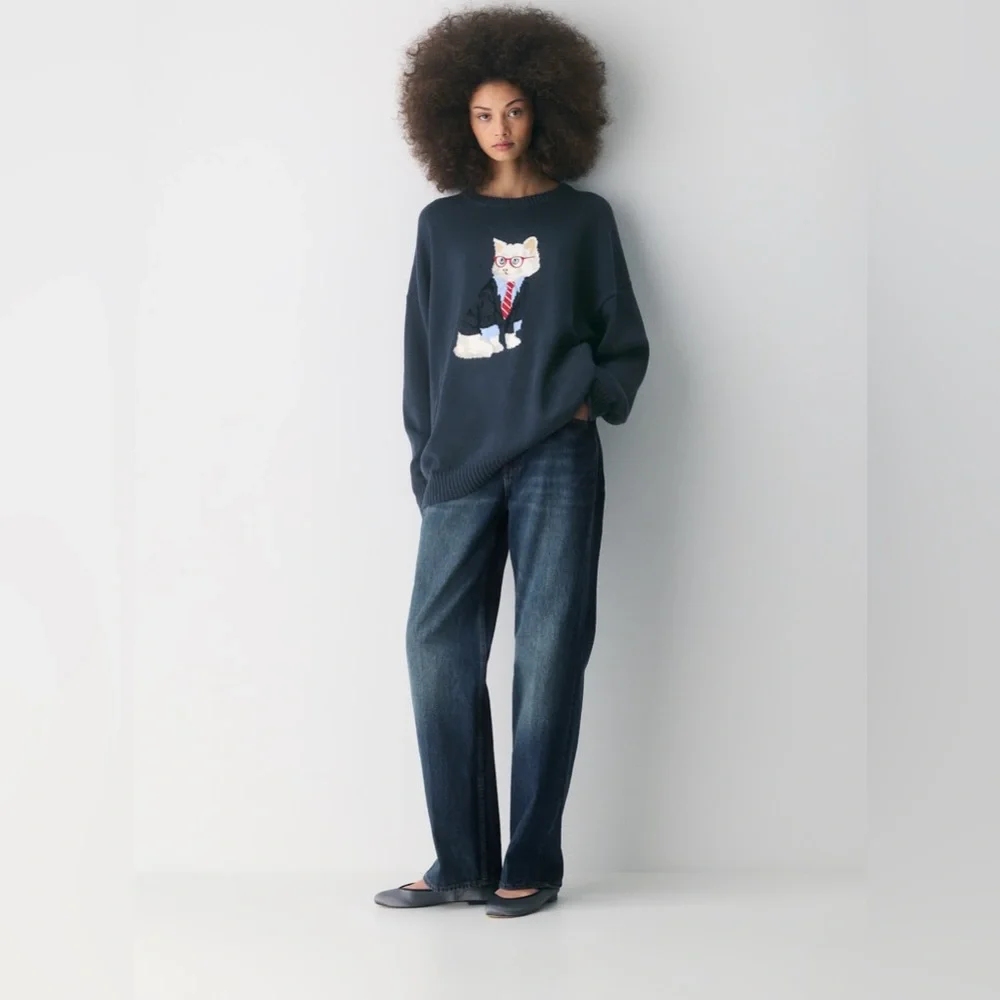 NWT - Aritzia Sunday Best Peggy Icon Cat Sweater - XS - Admiral/White - Picture 2 of 7